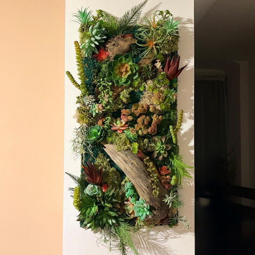 Panel vertical de suculentas, efecto 3D- marco de arte contemporáneo único, decoración del hogar hecha a mano, único
