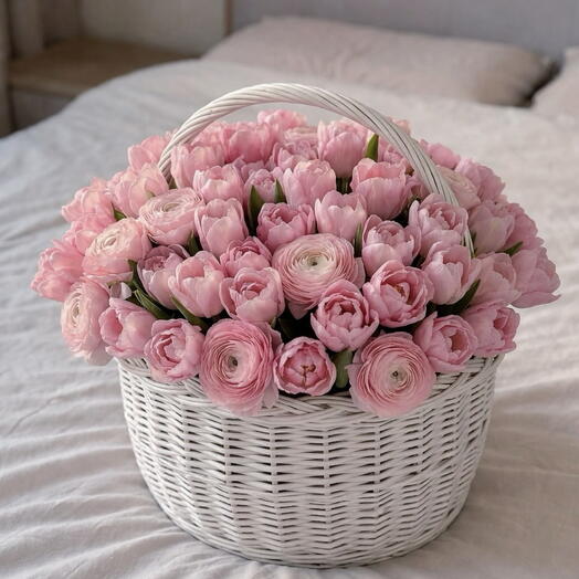 Cesta de peonias-Aurora pastel