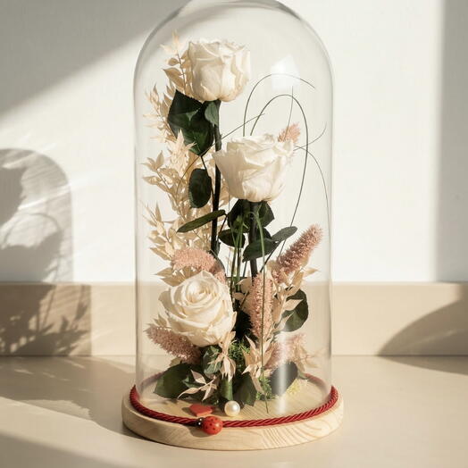 Eternal Dome 3 – Three preserved roses in a decorative crystal dome