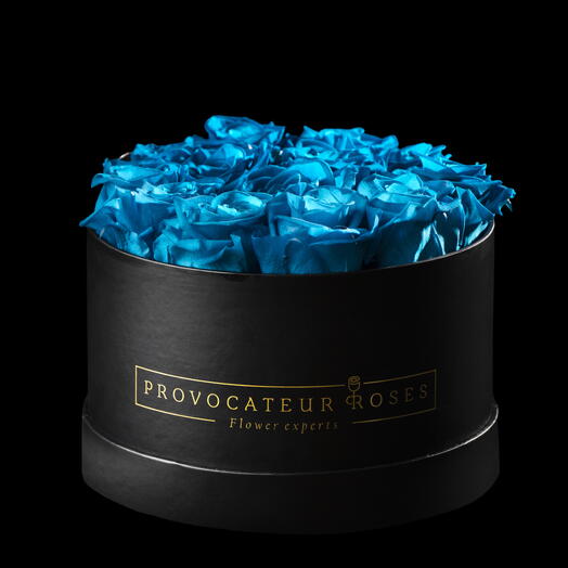 Caja redonda 20cm  de rosas preservas aquamarine