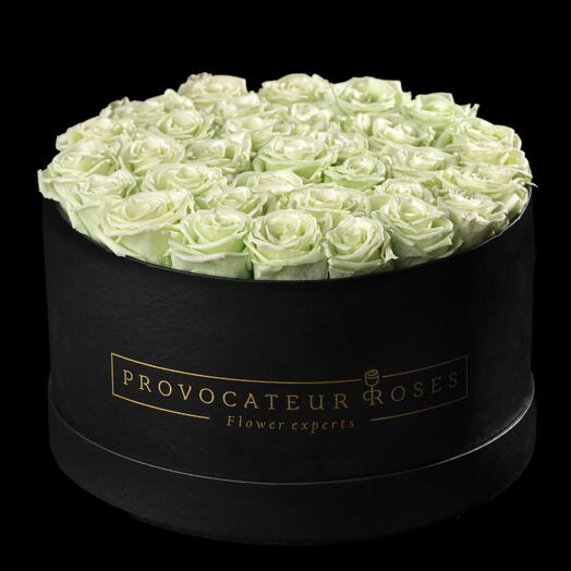 Caja redonda 30cm  de rosas preservadas verde menta