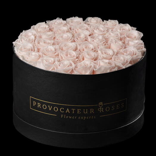 Caja redonda 30cm  de rosas preservadas pink blush