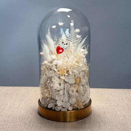 Swarovski® Kris Bear en Jardín Blanco Preservado cúpula de 20 cm -Un Corazón Para Ti-romance, cumpleaños,aniversario, día de San Valentín