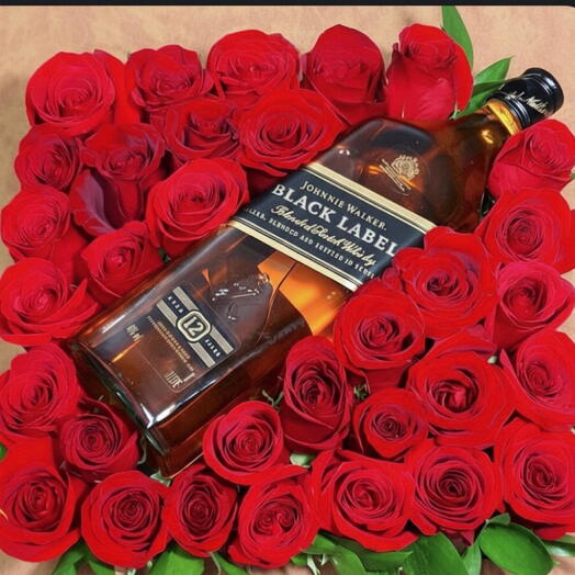 Cajita de rosas con  black label