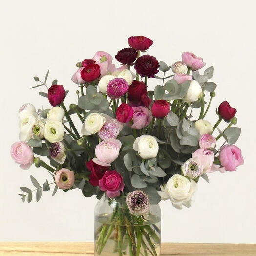 Mixed Ranunculus and Eucalyptus Bouquet