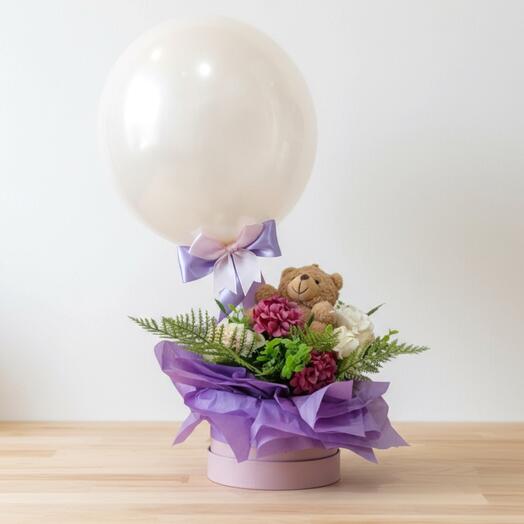 Arreglo Lila con Osito y Globo | Regalo Dulce y Elegante balloons para Toda Ocasion