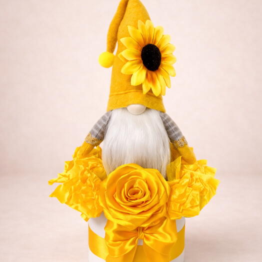 Primavera - caja de regalo con un gnomo de girasol