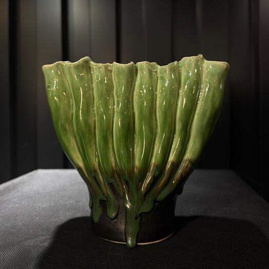 Jarron fakir ceramica verde-marron