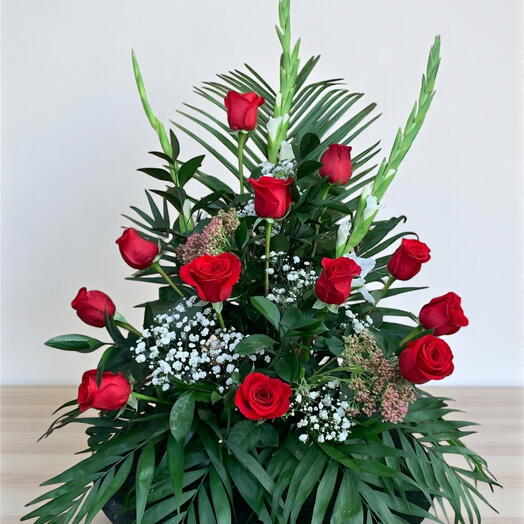 Arrangement of Red Roses and Gladioli Eternal Love