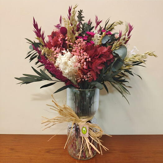 Vase with preserved pink bouquet