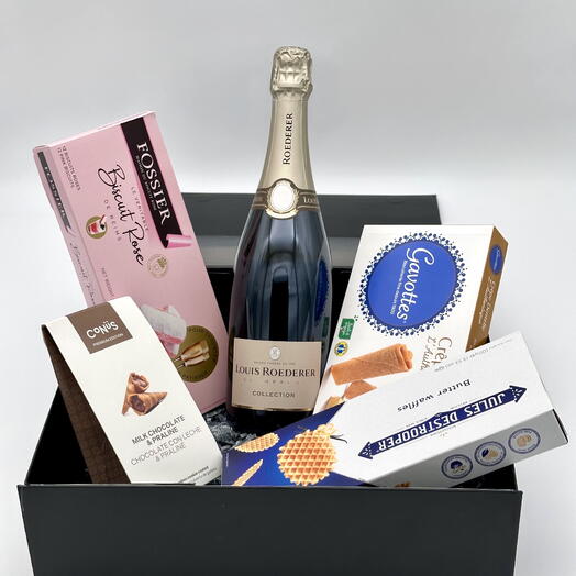 Caja de regalo con champán y galletas