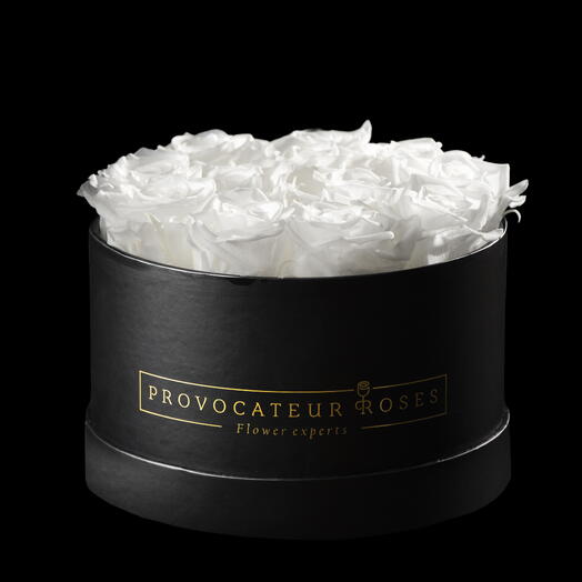 Caja redonda 20cm  de rosas preservas blanca