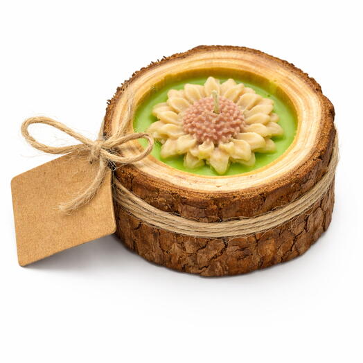 Recordatorio Funeral Vela  Floral de Madera Natural