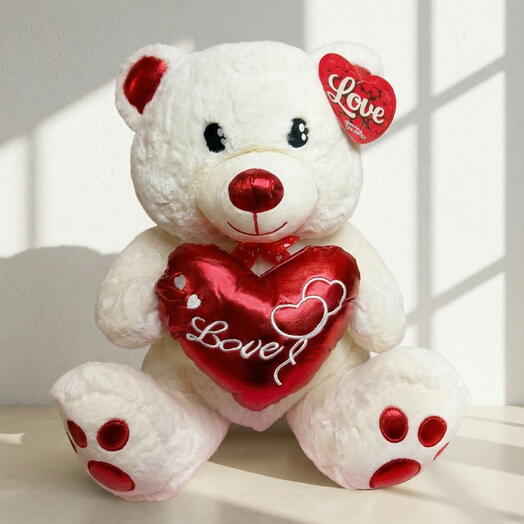 Oso de peluche blanco con corazon Love tamano S – regalo romantico para San Valentin y ocasiones especiales