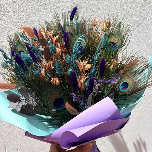 Sacude una pluma de cola Ramo único de flores secas de pavo real - no requiere luz ni agua - decoración, graduación, ocasión especial, flores secas