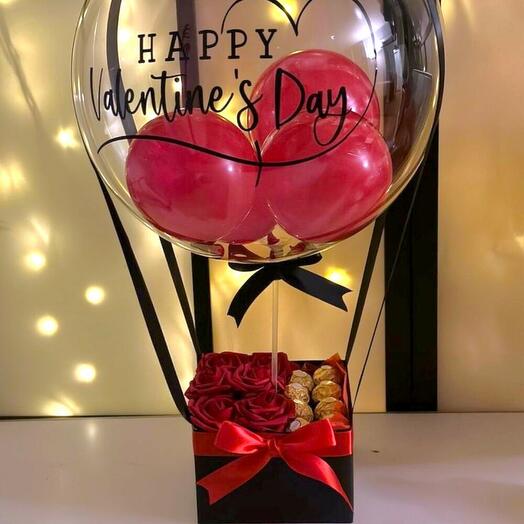 Globo Burbuja con Rosas y Chocolates