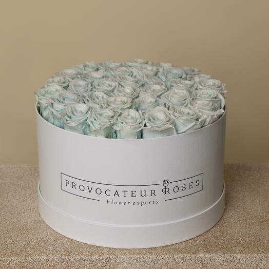 Caja 30cm  redonda rosas preservadas