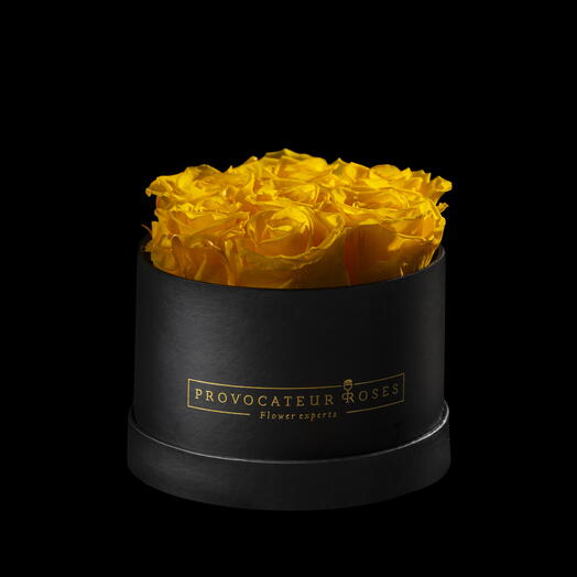Caja redonda 16cm  de rosas preservadas amarillas