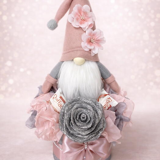 Caja de Regalo con Gnomo Rosa y Plateado