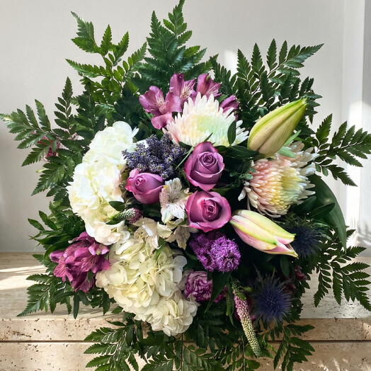 Mauve Harmony Bouquet – Elegant Floral Bouquet with Lilac Roses, Hydrangeas and Lilies