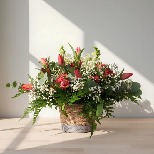 Cesta con flores rojas