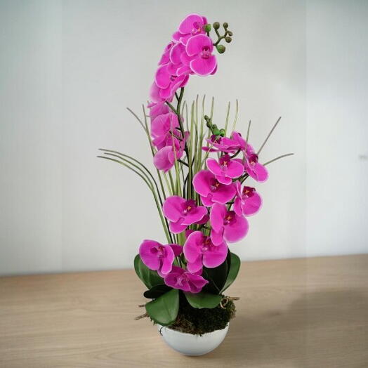 Orquidea Artificial Rosa en Ceramica blanca