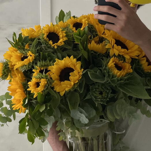 Bouquet XXL de tournesols en vase