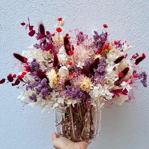 Hada de la ciruela azucarada- jarrón de cristal con flor seca eterna- listo para regalar aniversario, gracias, romance, decoración del hogar