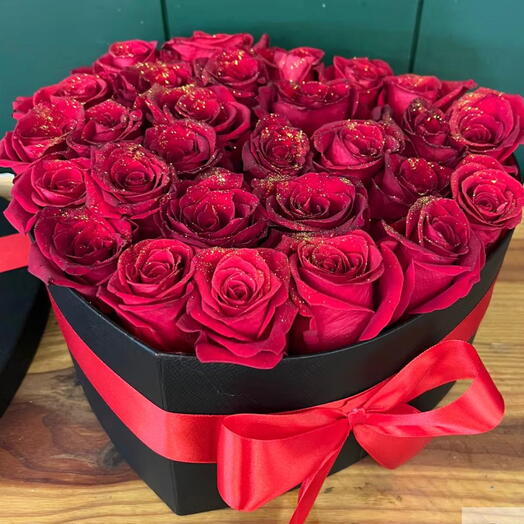 Romantic box with red roses