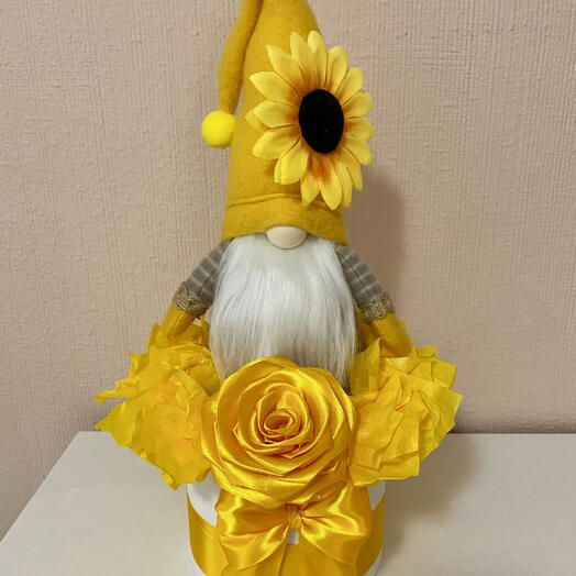 Primavera - caja de regalo con un gnomo de girasol