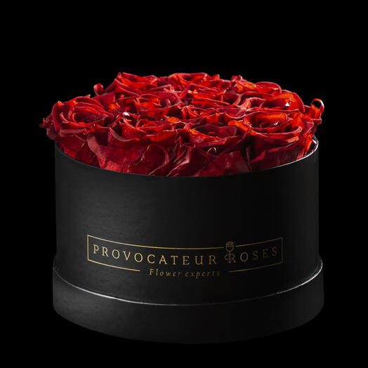 Caja redonda 18cm  de rosas preservadas roja