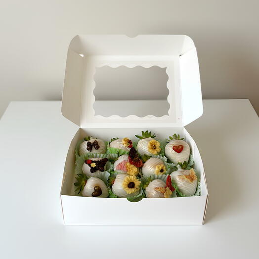 Caja de 12 Fresas cubiertas chocolate blanco