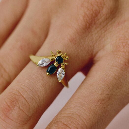 Sortija mosca hecha a mano | plata 925 y bano de oro 18 kt