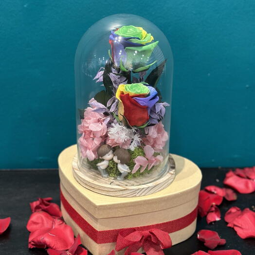 Doble cupula de rosas preservadas - Grandiosa diversidad