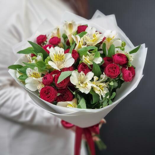 Bouquet of Roses Alstroemerias and Spray Peonies