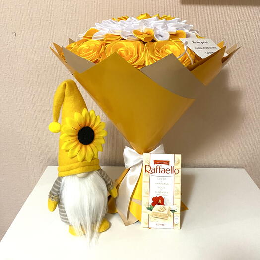 Primavera set de regalo con ramo amarillo rosas eternas