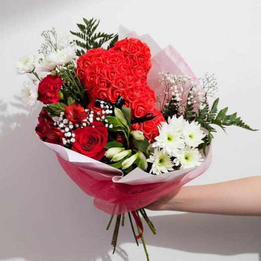 Teddy bouquet rojo