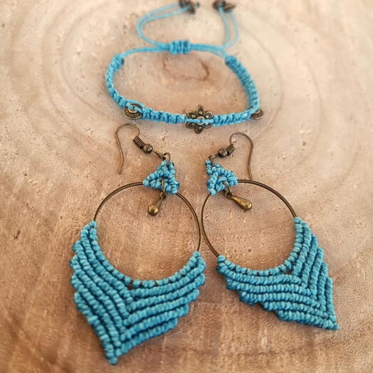 Conjunto macrame Boho Azul