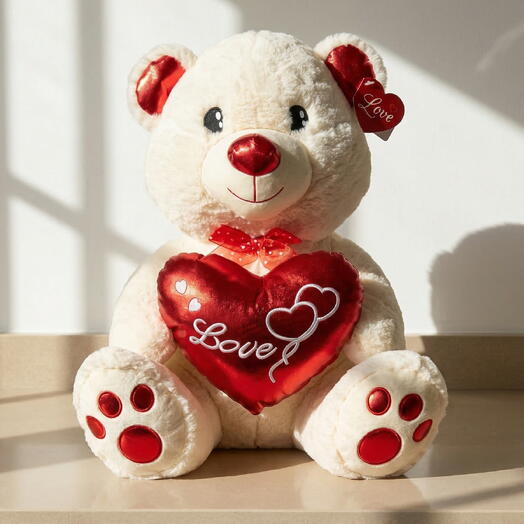 Oso de peluche blanco con corazon Love tamano M 60 cm – regalo romantico para San Valentin, cumpleanos y Dia de la Madre