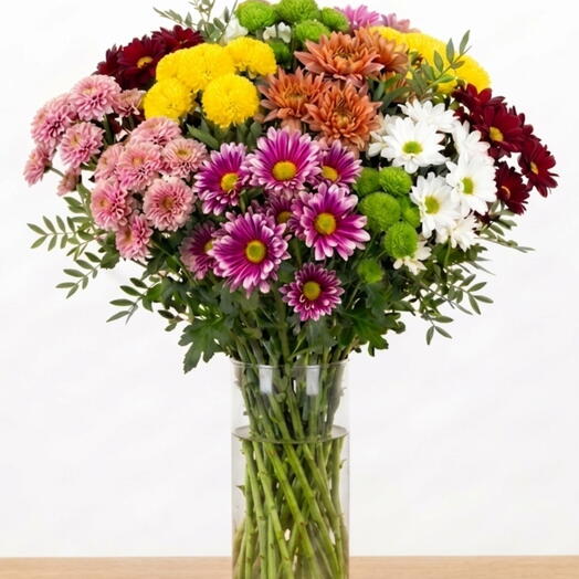 Bouquet of multicolored chrysanthemums - Rustic style