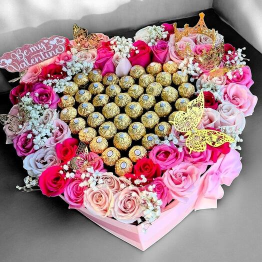 Caja Corazon Multicolor con Ferrero Rocher
