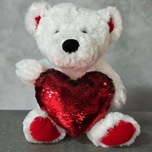 Oso con corazon de oro y rojo