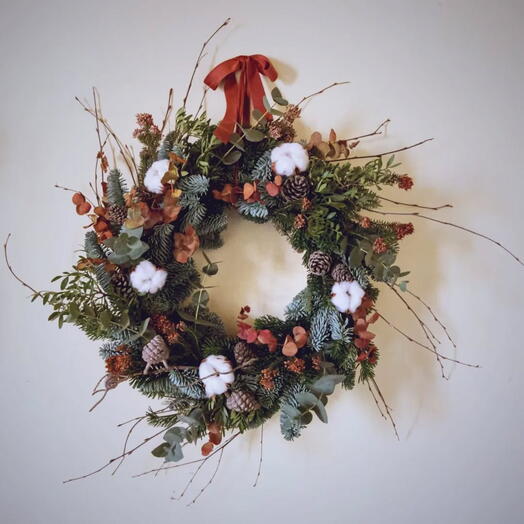 Fir and Cotton Wreath Winter Warmth
