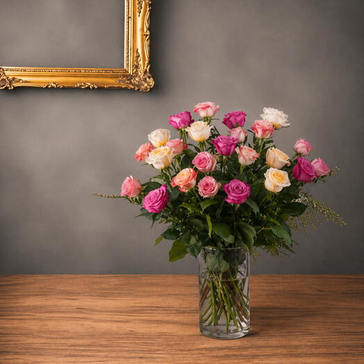 Multicolored Rose Bouquet in a Vase