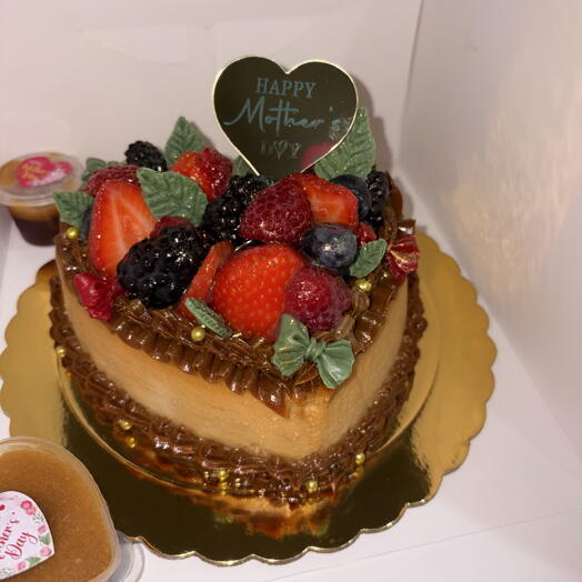 Gourmet Neapolitan Flan in a Heart Shape – Red Berries and Caramel