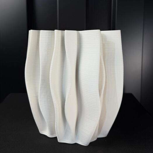 Jarron ceramica ancho plisado crema