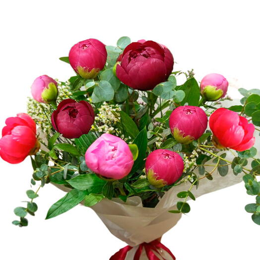 Ramo de 10 peonias y verdes
