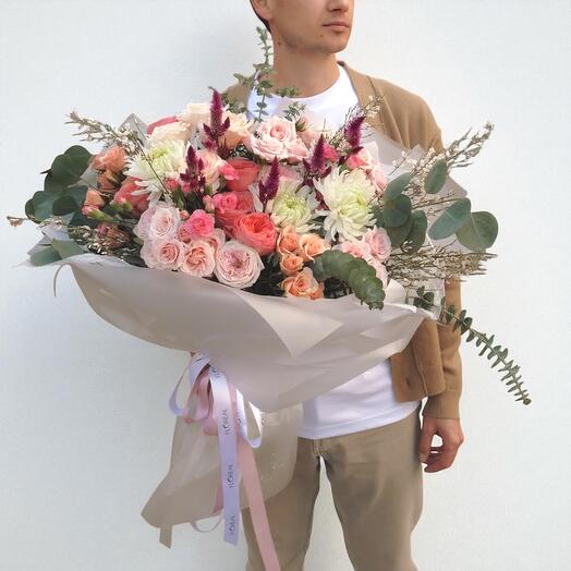 Bouquet grande romantico de rosas y crisantemos – Ramo exclusivo Floreal Valencia