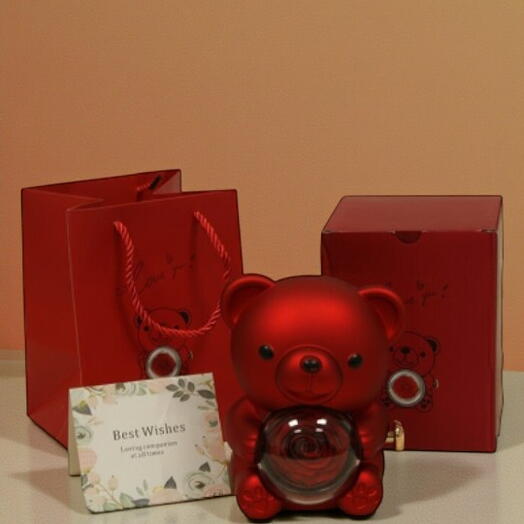 Oso Rosa Preservada y Colgante