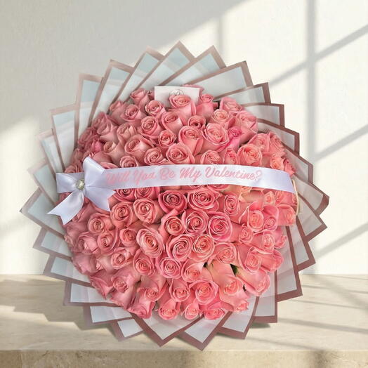 Bouquet de 150 rosas rosadas XXL con mensaje – ramo romantico para San Valentin y Dia de la Mujer